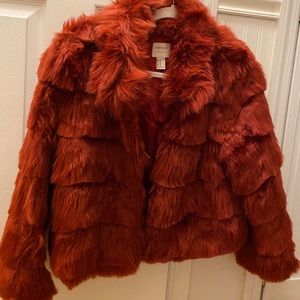 Red faux fur jacket